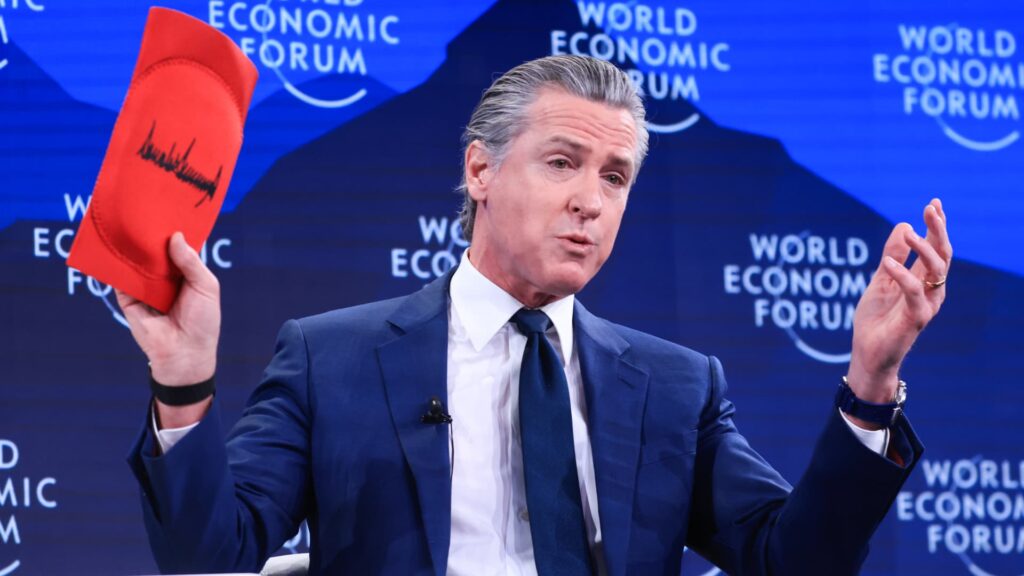 Newsom ‘sells’ CEO knee pads to President Trump