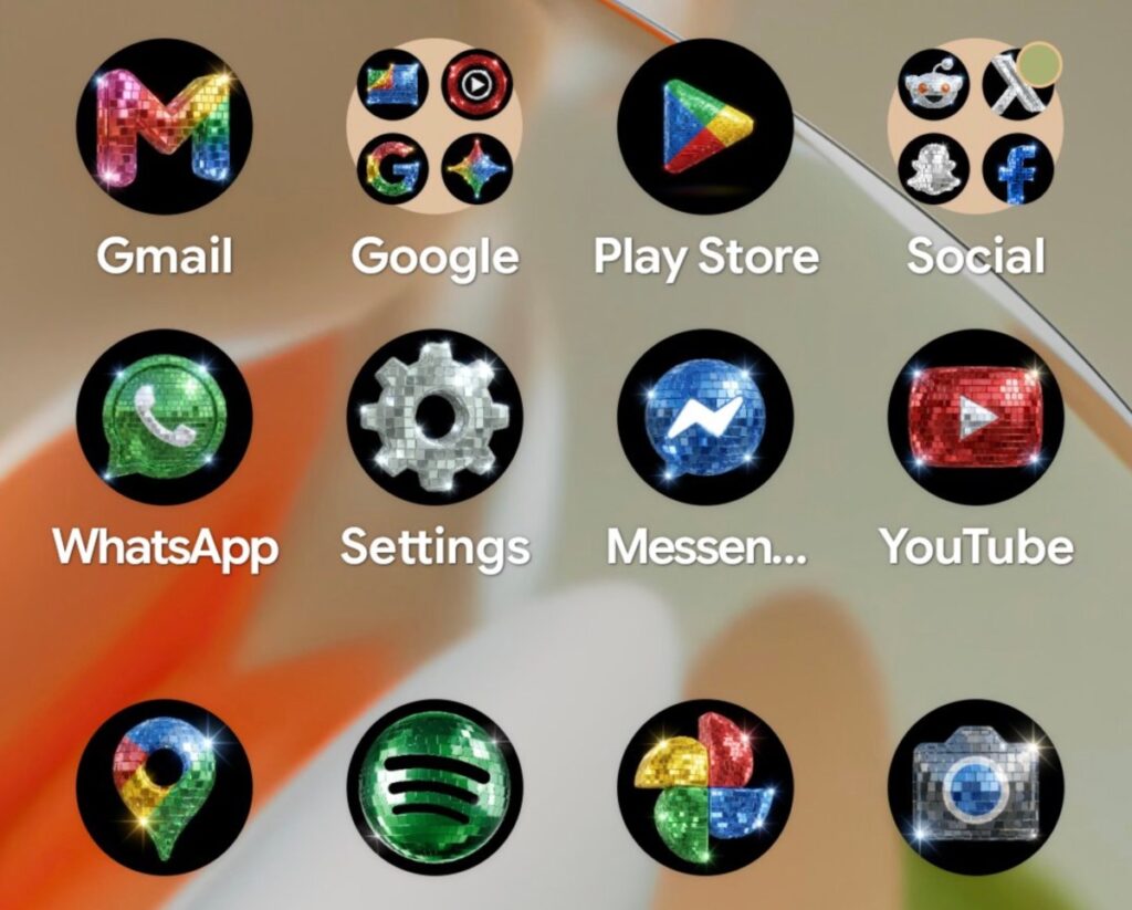 Google goes for flash with its mirror ball icon. “Are you sure you want this?”
